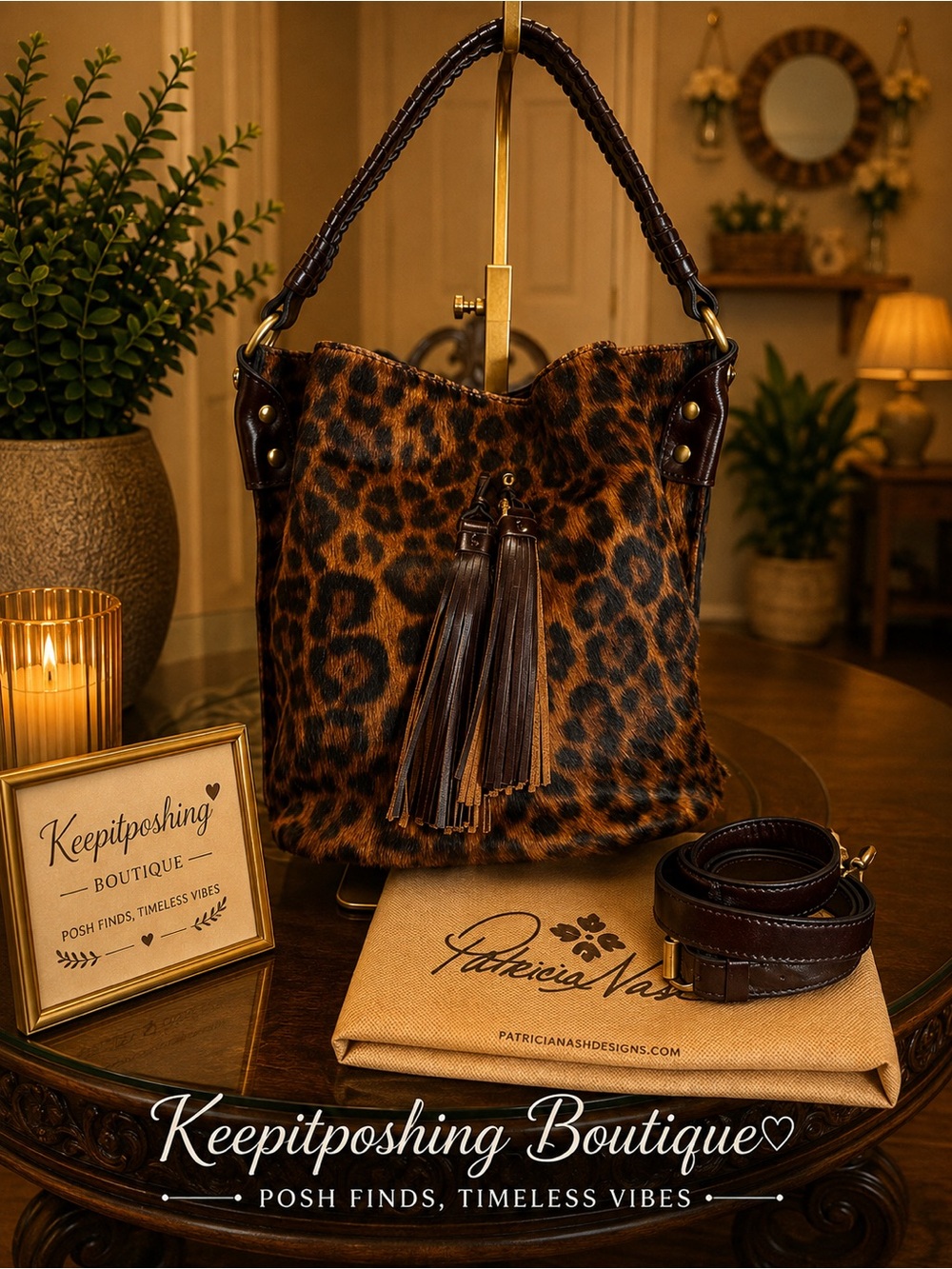 Patricia Nash Calf Hair Leopard Print Tassel Shoulder Hobo - Brown and Black